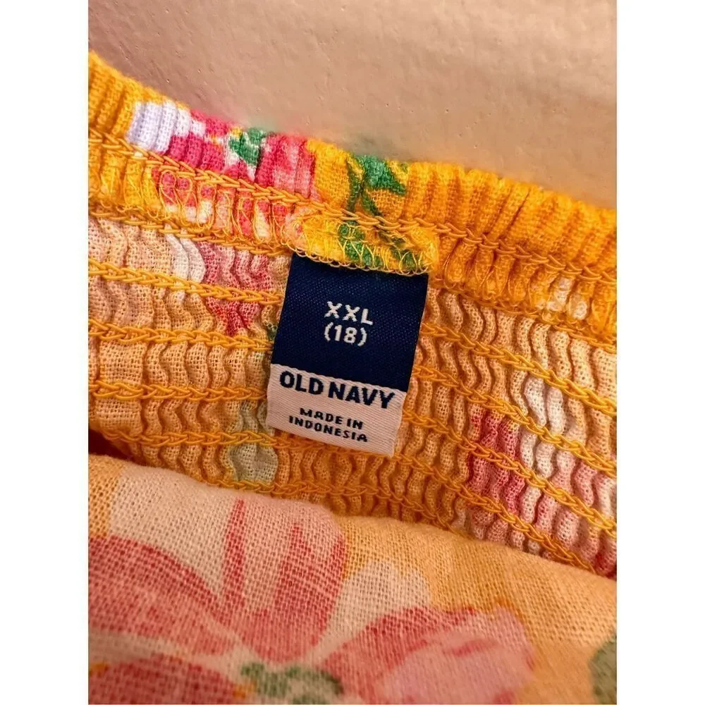 Old Navy Girls Yellow and Pink Hawaiian Print Top Size XXL or 18